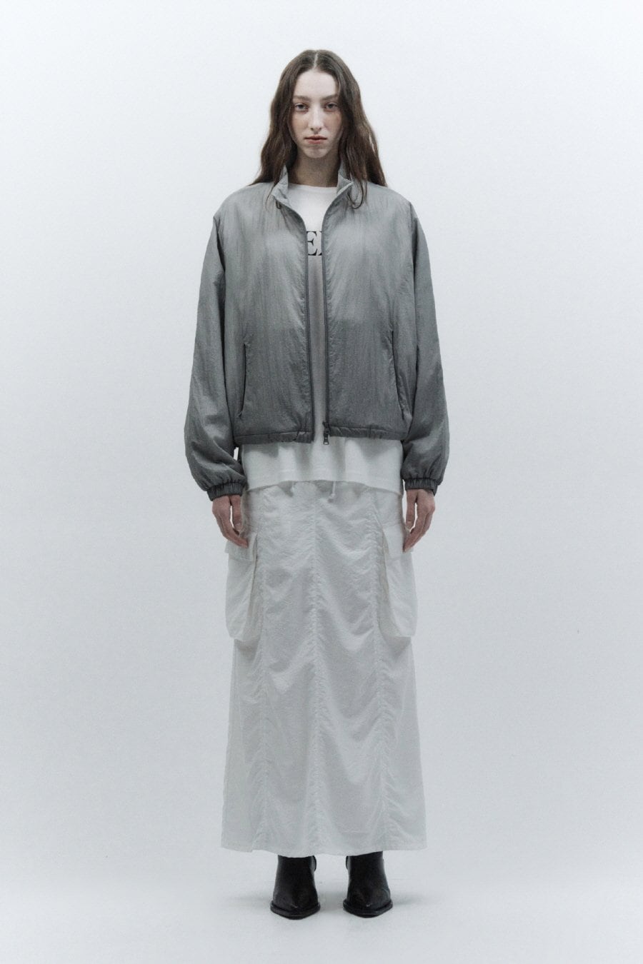 【INSILENCE】 SHEER PADDED JUMPER : LIGHT GREY 22,239円
