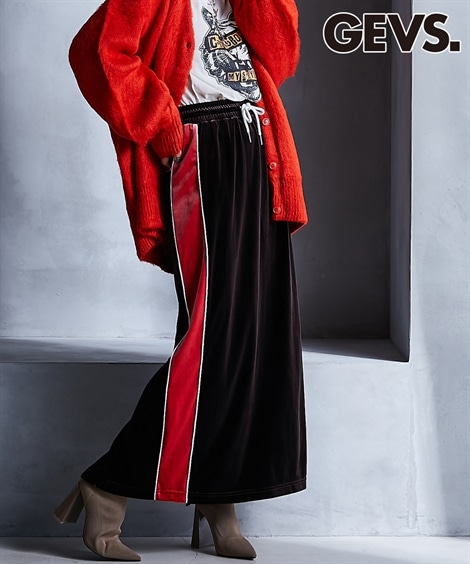 ロングスカート 配色ラインベロアマキシスカート GEVS. 大きいサイズ対応 6,936円