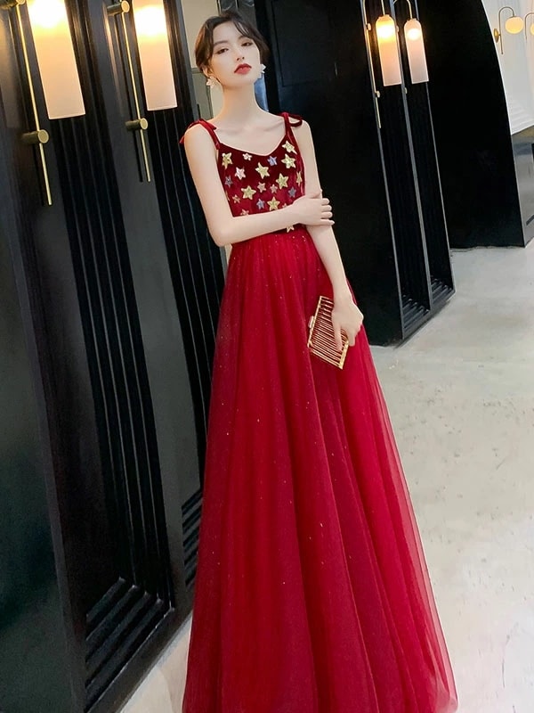 ウェディングドレス ウエディングドレス パーティードレス カラードレス 結婚式 披露宴 Aラインドレス ピアノ 演奏会 発表会ドレス 二次会ドレス ロングドレス レッド 星 袖なし ノースリーブ 赤 10,450円