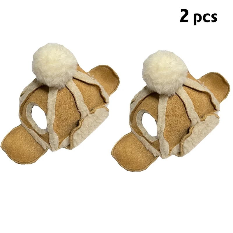 Nonorペット暖かい帽子耳を軽くたたく面白い厚い調節可能な犬の帽子Corgi Teiフレンチブルドッグアクセサリーキャットと犬の頭飾り brown-2pcs S