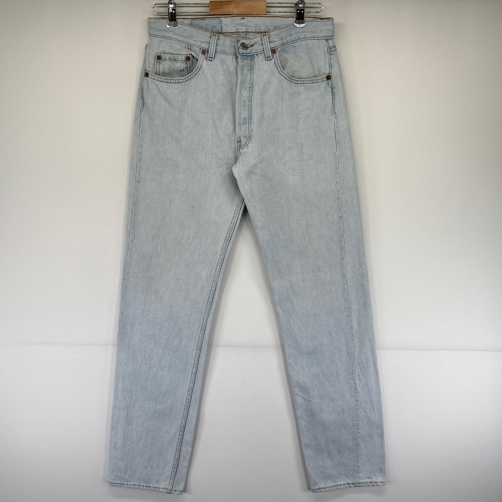 古着 90s/90年代 USA製 デニムパンツ アイスブルー ボタンフライ ストレート w33 L34 ブルー メンズ