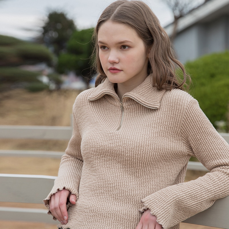 [CLET] 20FW / ZIP UP CROP KNIT / 韓国のデザイナーブランド! 2color! / 女性らしいラインのクロップニット/ 韓国ファッション 5,900円