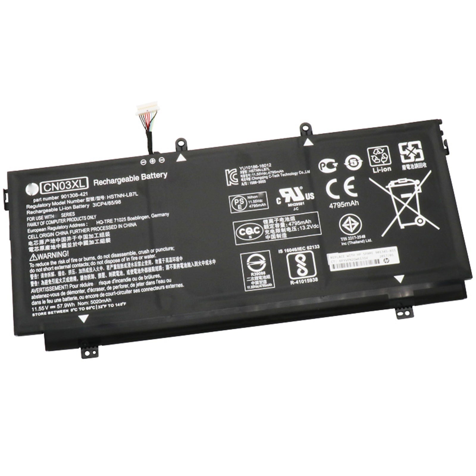 CN03XL 電池・HPノートパソコン互換 57.9Wh/4795mAh Spectre x360 CN03XL TPN-Q178 HSTNN-LB7 交換用のバッテリー dc909-A1032