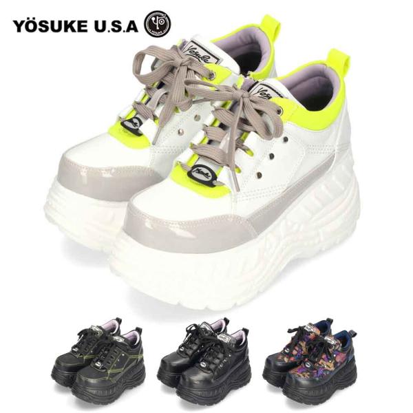 厚底スニーカー レディース ブラック ホワイト レースアップ シューズ ヨースケ YOSUKE 靴 カジュアル 4460010 黒 白 ダッドスニーカー 7,647円