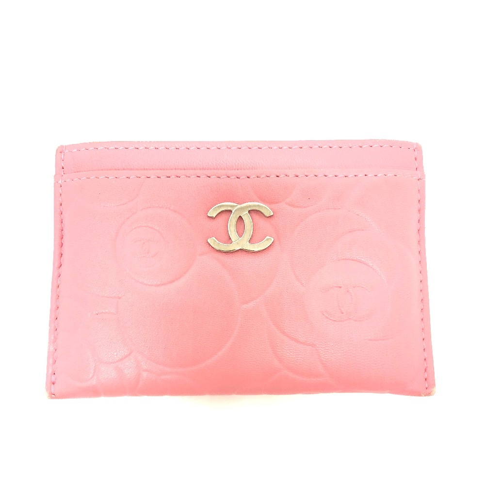 カードケース カメリア マチ無し 名刺入れ ラムスキン ピンク