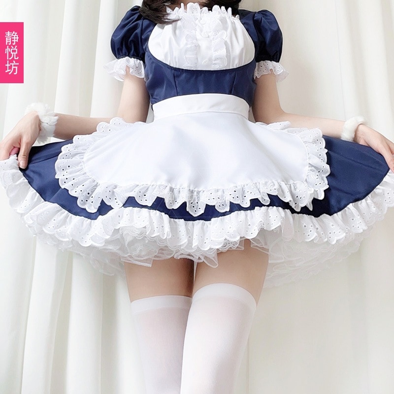 日本の秋葉原の猫娘の白黒メイド服日本のアニメのコスプレロリコスメイド服誘惑