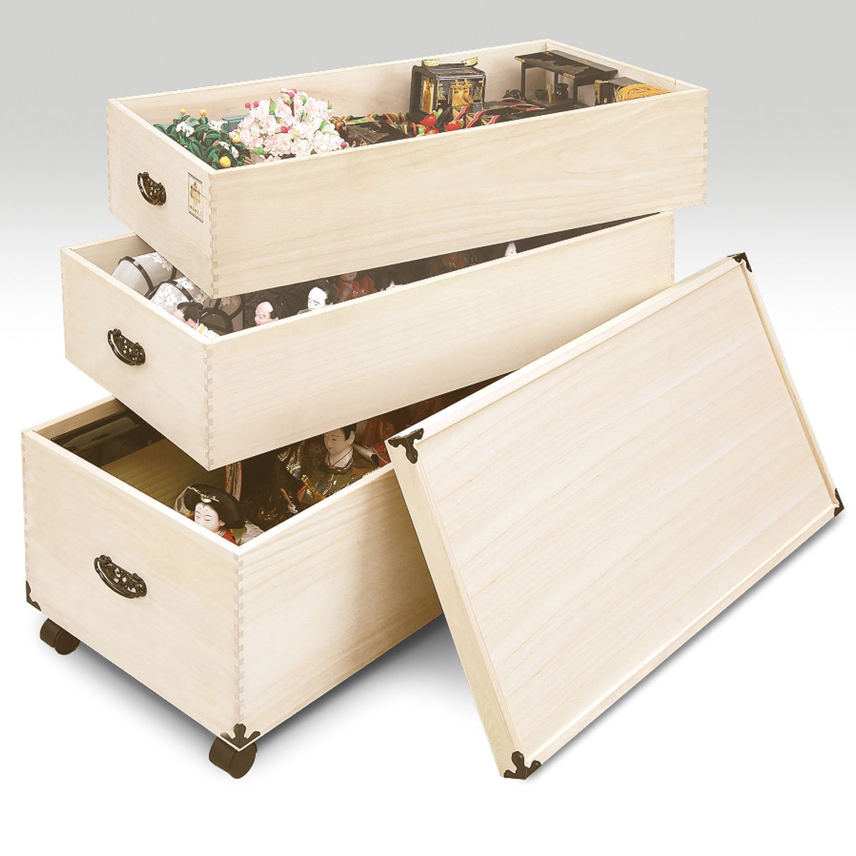 総桐 ひな人形収納ケース 3段 日本製 幅82cm 桐 収納 衣装ケース 雛人形 肥前桐民芸 完成品 着物 桐衣装箱 桐衣装ケース 収納ケース ひな人形 キャスター 押入れ