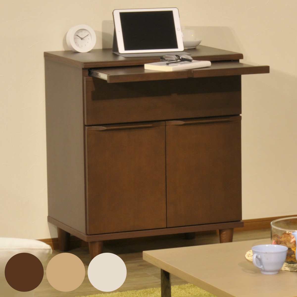 マルチキャビネット 引出し スライドボード付 突板仕上げ 幅60cm 仏壇台 スライド棚 引き出し収納 木目 コンパクト 収納棚 完成品 仏壇チェスト 収納 キャビネット ブラウン ナチュラル