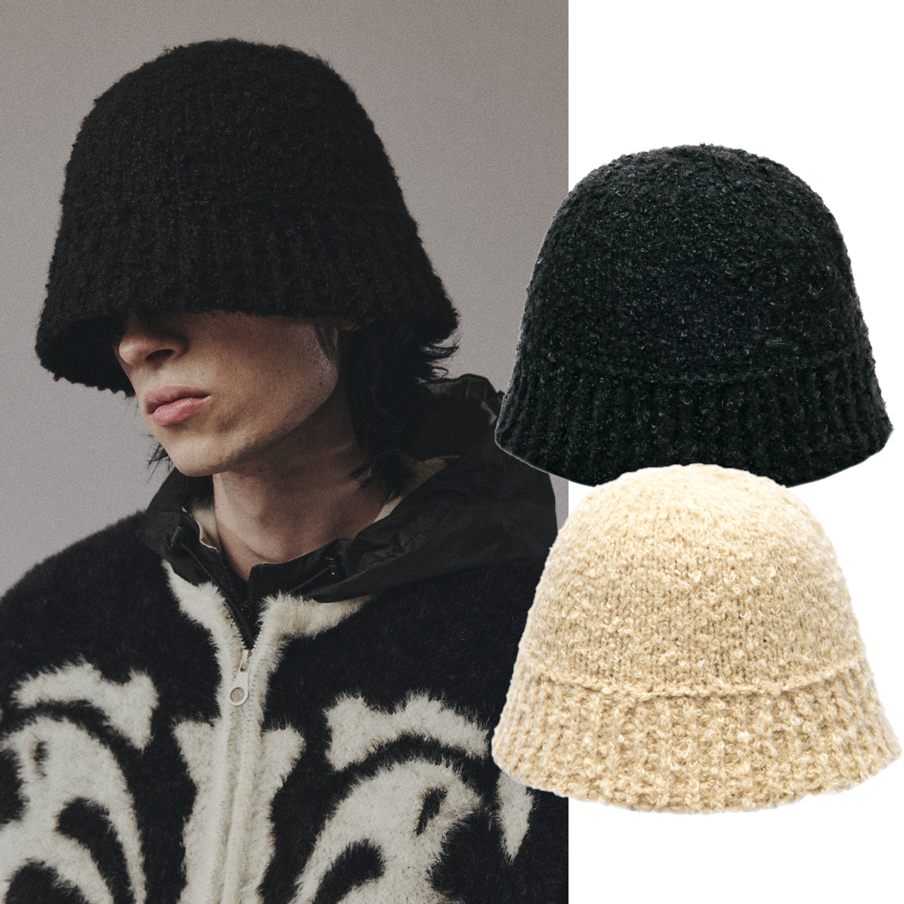 [CORD]韓国人気スタイルセーラーブリムニットバケットハット（2色）