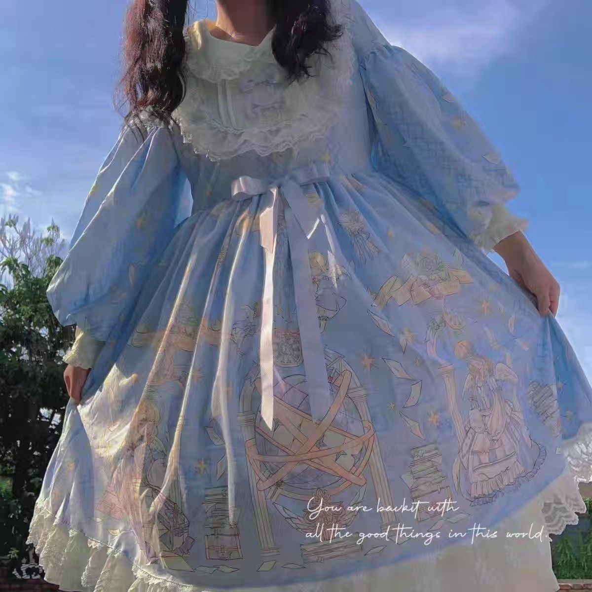 エレガントなグラデーション ブルーの立体的なバラのロリータ プリンセス ドレス フラワー ウェディング ドレス ロリータ デイリー メッシュ スカート