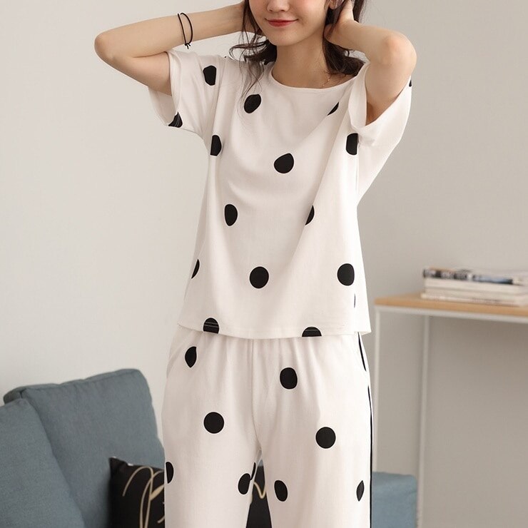 ルームウェア　ナイトウェア　ルームウエア　前開きパジャマ パジャマレディース　2点セット 薄手　水玉柄　ドット柄　ゆったり　部屋着 寝間着　ガーリー　カジュアル　カワイイ おしゃれ　エレガント　韓国 4,987円