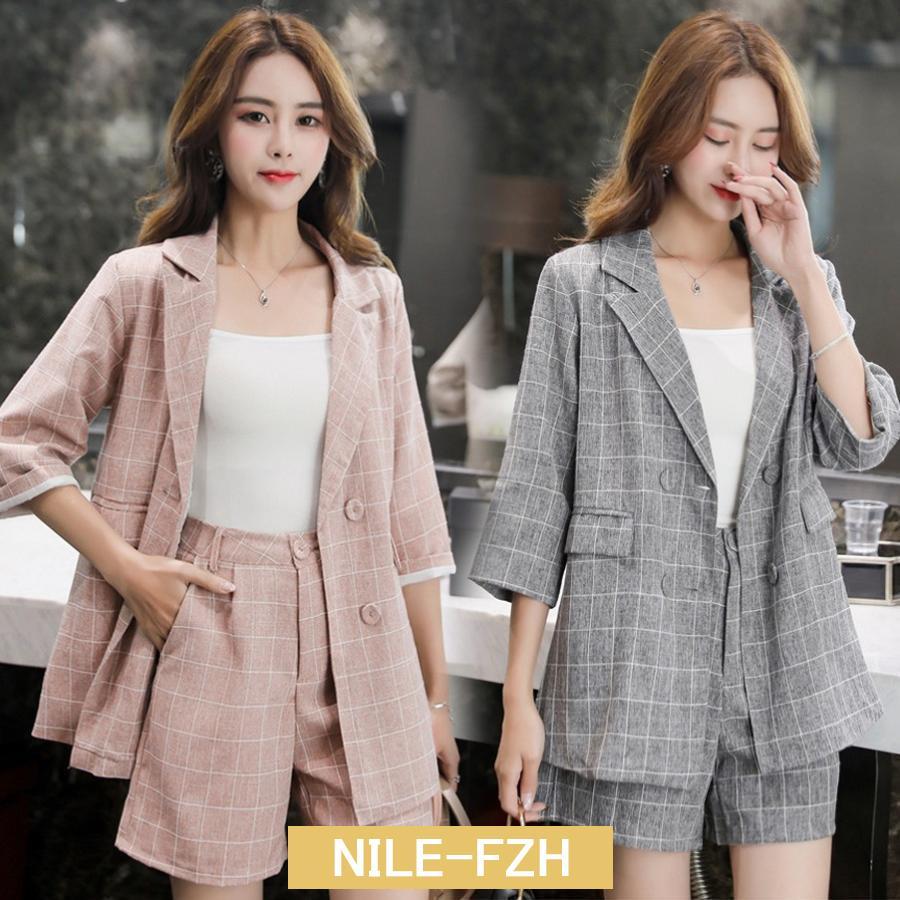 セットアップ レディース 春夏 スーツ ショート丈パンツ 通勤 OL オシャレ 上品 2色2点セットアップ チェック柄スーツ 七分袖スーツ