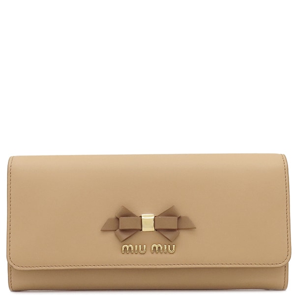 ミュウミュウ MIU MIU 長財布 二つ折り レザー ベージュ系 ゴールド金具 ロングウォレット カードケース付き 5MH109 【箱】【中古】 32,806円