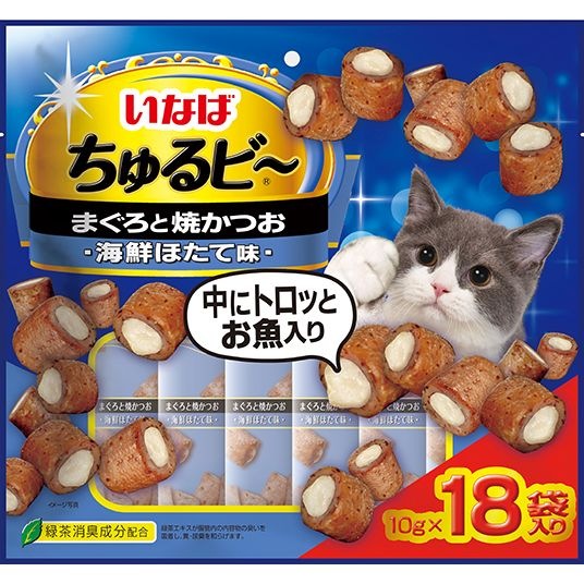 （まとめ買い）ちゅるビ まぐろと焼かつおほたて味 10gx18袋 猫用おやつ [x4]
