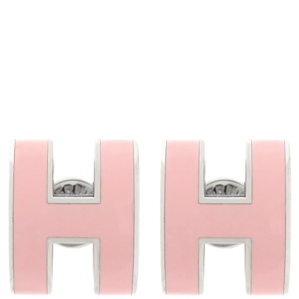 エルメス HERMES ピアス ポップアッシュ H メタル エナメル ローズドラジェXシルバー H型 【中古】