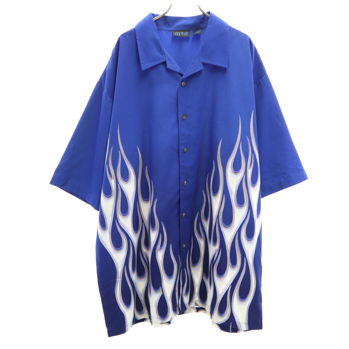 MT:2 ファイヤーパターン 半袖 オープンカラーシャツ XXXL ブルー ビッグサイズ メンズ 古着