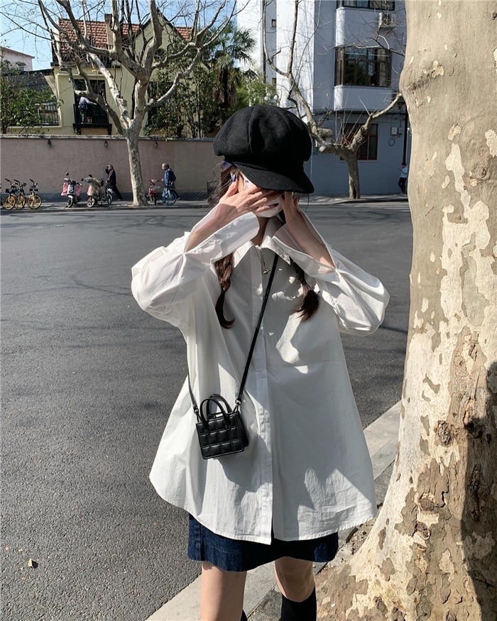 シャツ トップス マルチボタン 通勤 フリーサイズ 長袖 無地 レギュラー丈 ポロカラー ブラウス 袖あり 襟付き ワイド かわいい 大人可愛い シンプル カジュアル 大人 上品 おしゃれ お洒落