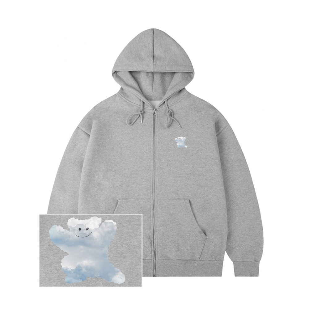 グレイバースモールクラウドベアスマイルフーディージップアップグレー