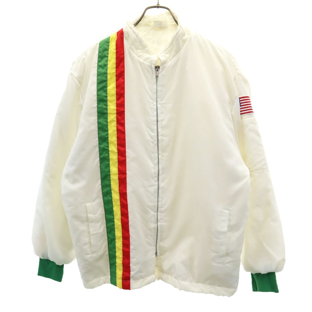 ヴィンテージ 80s USA製 レーサージャケット ヴィンテージ ナイロンジャケット L ホワイト VINTAGE 裏起毛 IDEALジップ メンズ 5,401円