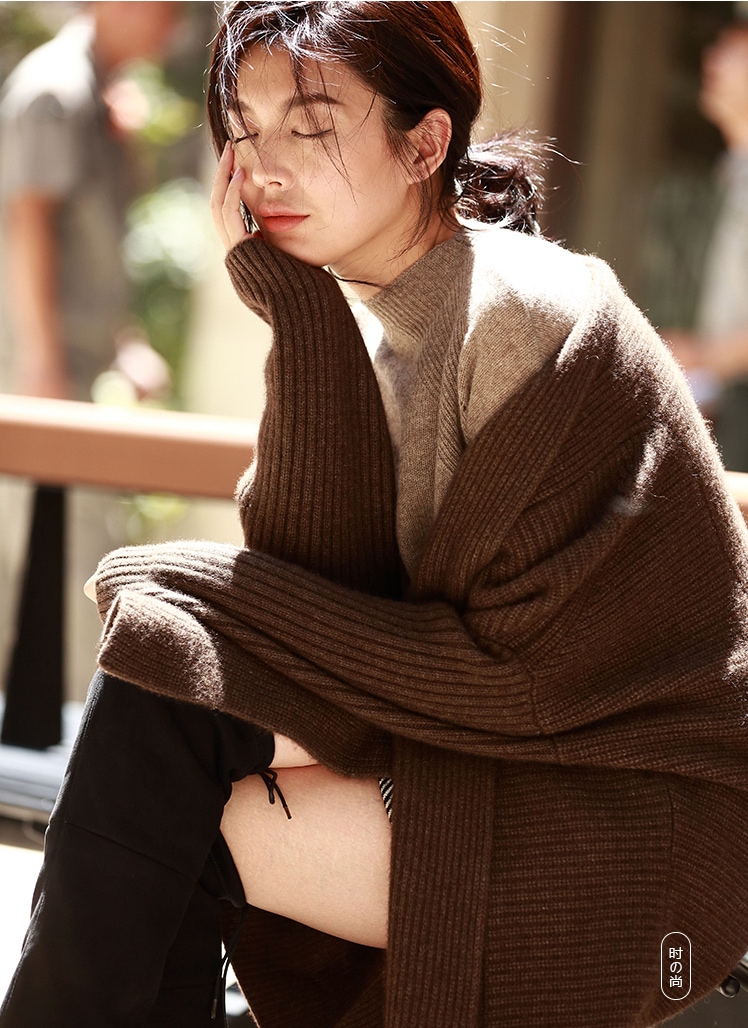 セーターコート ミドル丈 カーディガン 厚い 韓国 ルーズ ２カラー レディース a171