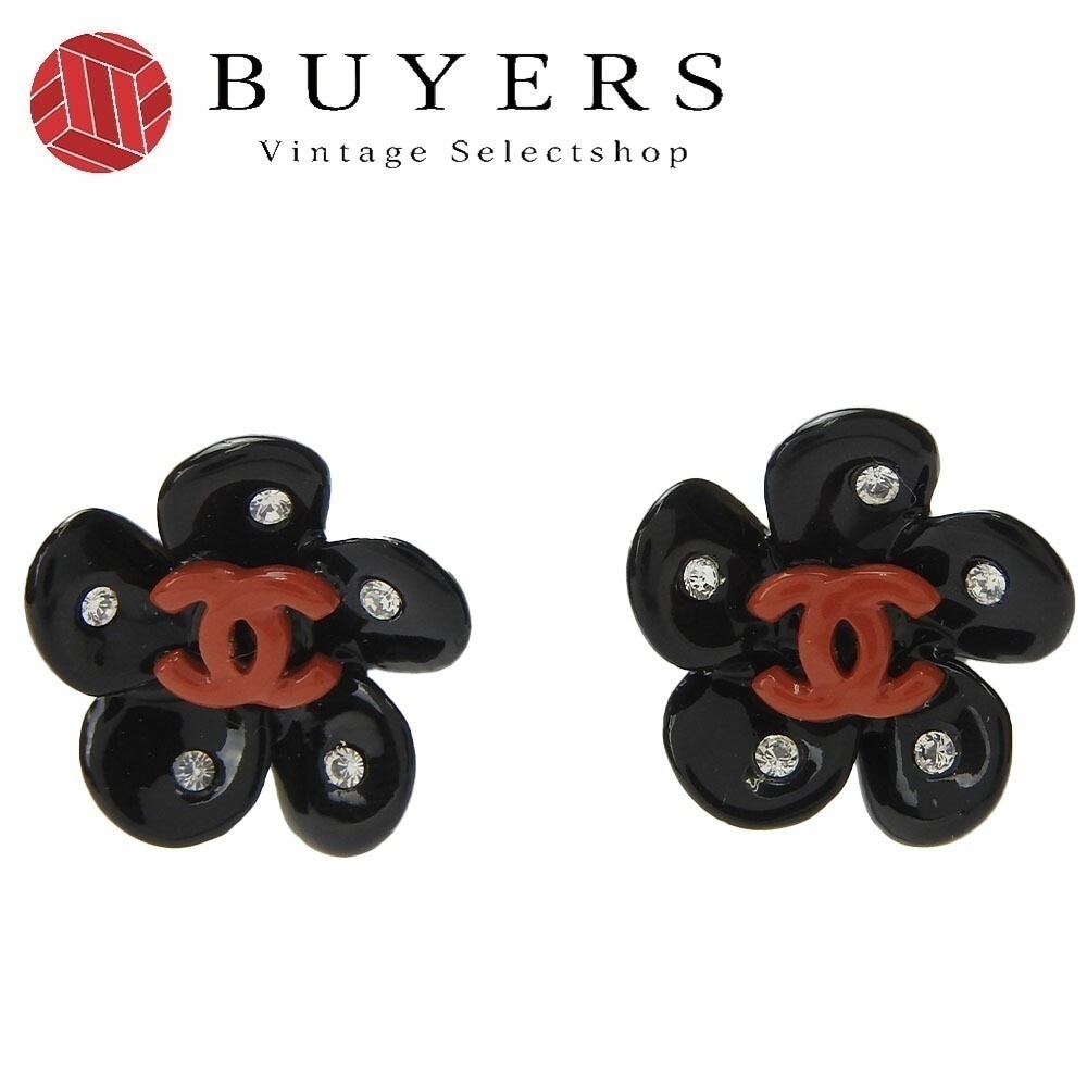 中古 シャネル ピアス ココマーク ゴールド アクセサリー CHANEL 04P ブラック 黒 フラワー ラインストーン メッキ 小物 おしゃれ 女性 レディース Accessories Earri 35,308円