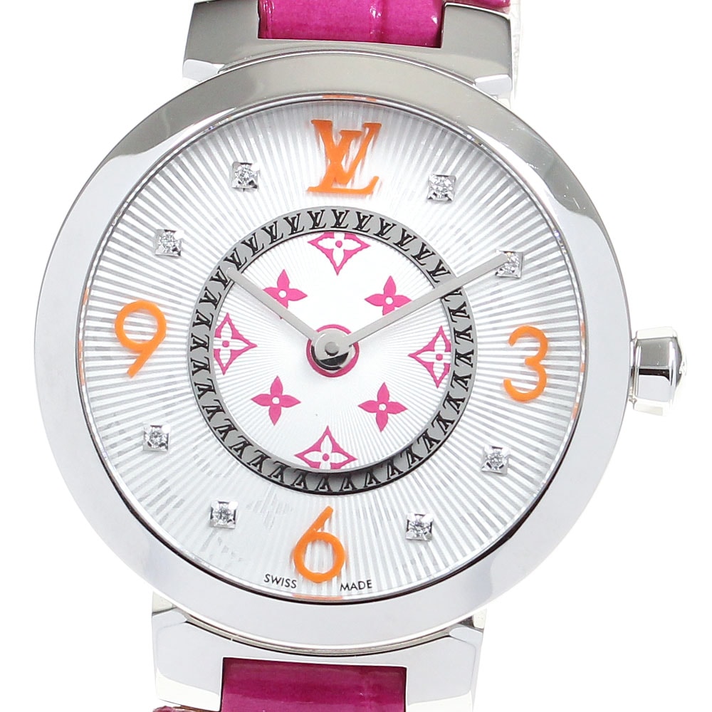 ルイヴィトン LOUIS VUITTON QA146 タンブールスリムMM 8Pダイヤ クォーツ レディース 良品 箱保証書付き_821186【中古】