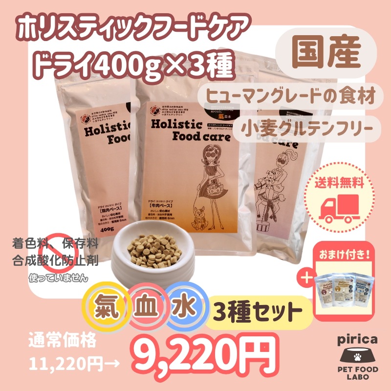 【レトルト付き】Holistic Food careホリスティックフードケアドライ(カリカリ)タイプ400g 氣血水３種セット