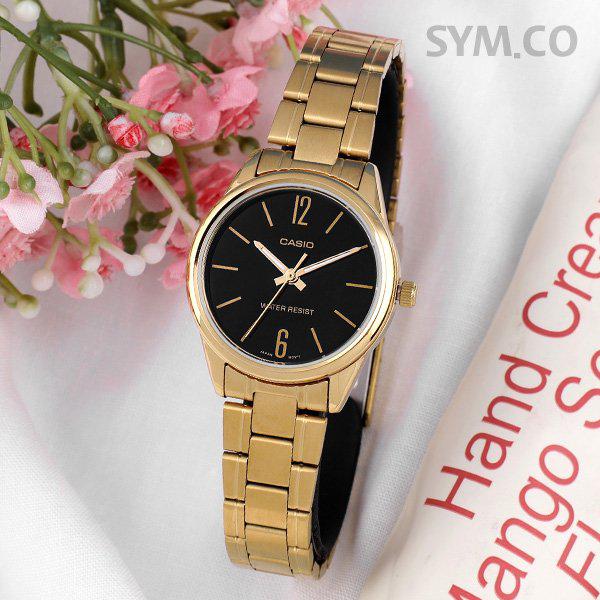 LTP-V005G-1B クラシック ラウンド ゴールド アナログ レディース メタル 腕時計 d