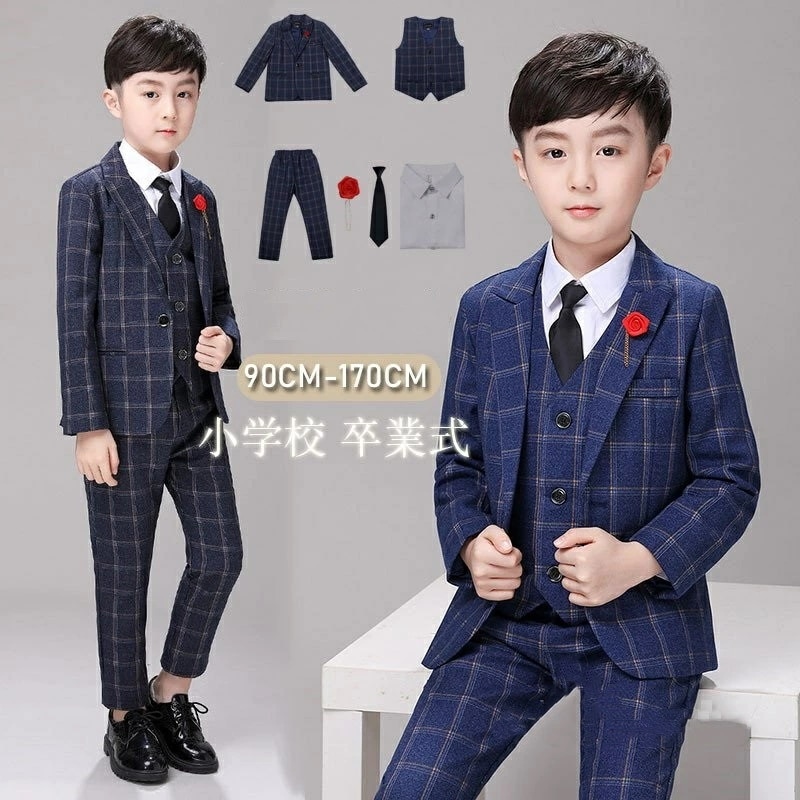 【６点セット】子供スーツ 小学校 卒業式 スーツ 男子フォーマル チェック柄 子供服 卒業式 七五三 結婚式 入学式 発表会 キッズ 子供 用スーツ タキシード 子ども こども 6,749円
