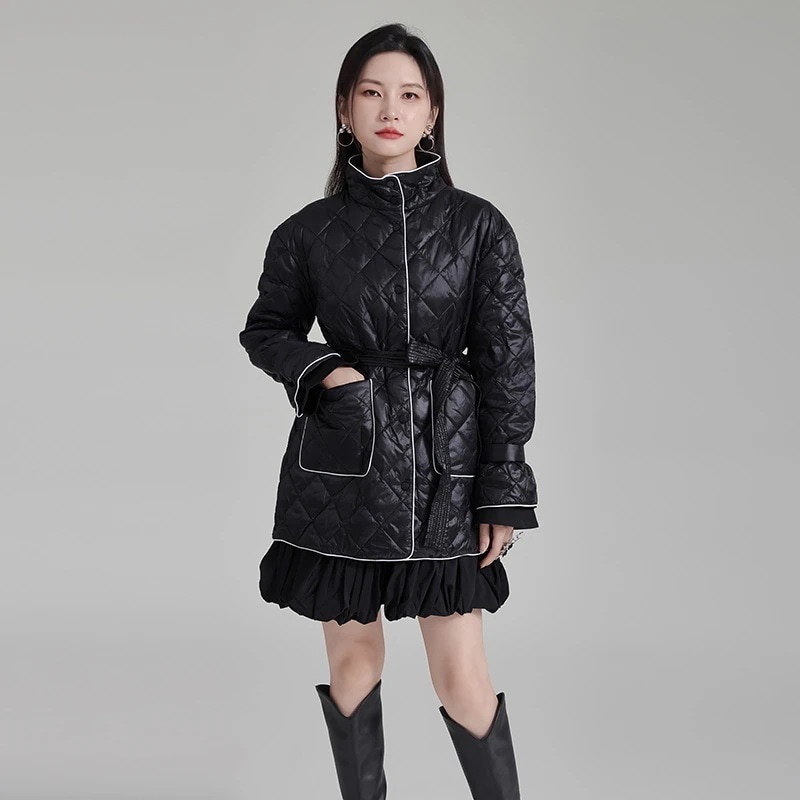 【J.Fashion】 2023冬新品 ミドル丈 ダウンコート 小柄 キルティング 着痩せ レディース アウター 関連商品は店で購入可能 メガ割 5,956円