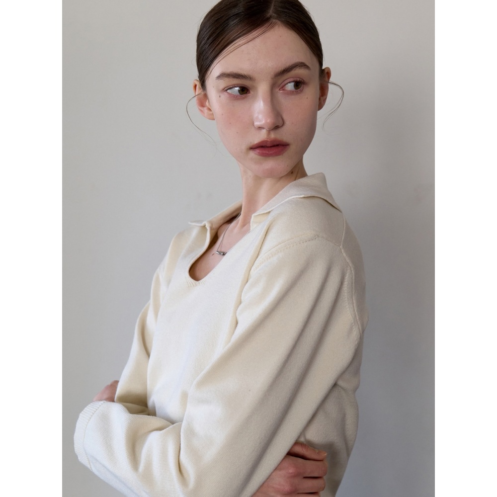 アムールモイエールフラットカラーニットアイボリー amr1770