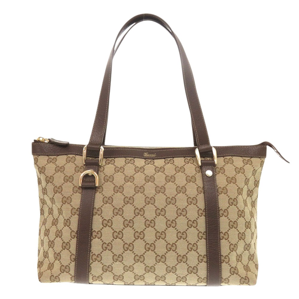 美品 141470 02026 ハンドバッグ GGキャンバス/レザー ベージュ 0416【中古】 レディース