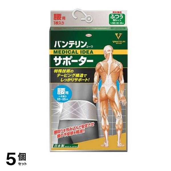バンテリンコーワサポーター 腰用 男女兼用 ふつうMサイズ 1枚入 (シャイニンググレー) 5個セット