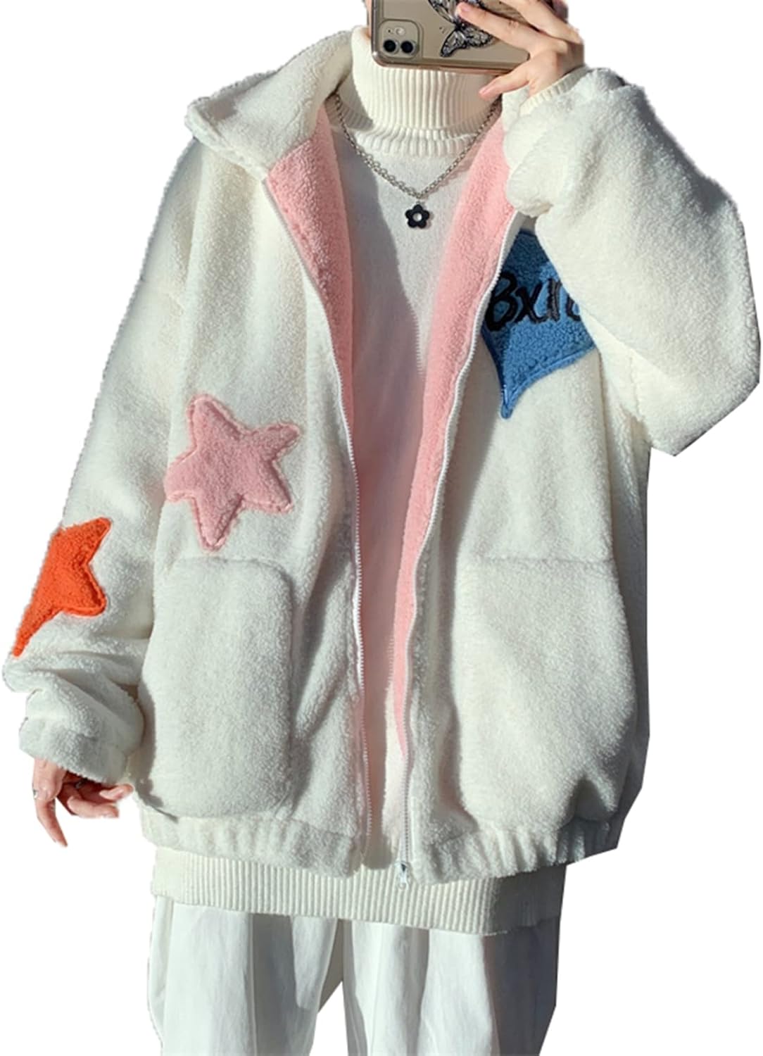 冬服 ボアジャケット レディース メンズ ペアルック 可愛い 裏起毛 ボアフリース オーバーサイズ 防寒着 ブルゾン コート ポケット付き アウター 厚手 暖かい カジュアル ファッション