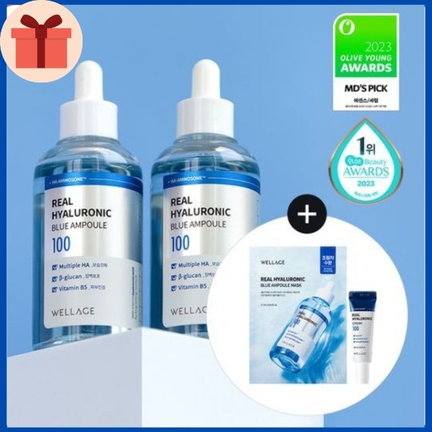 [1+1+クリーム+マスクパック] リアルヒアルロニックブルー100アンプル, 75ml+75ml SET+追加贈呈まで/韓国ブランド