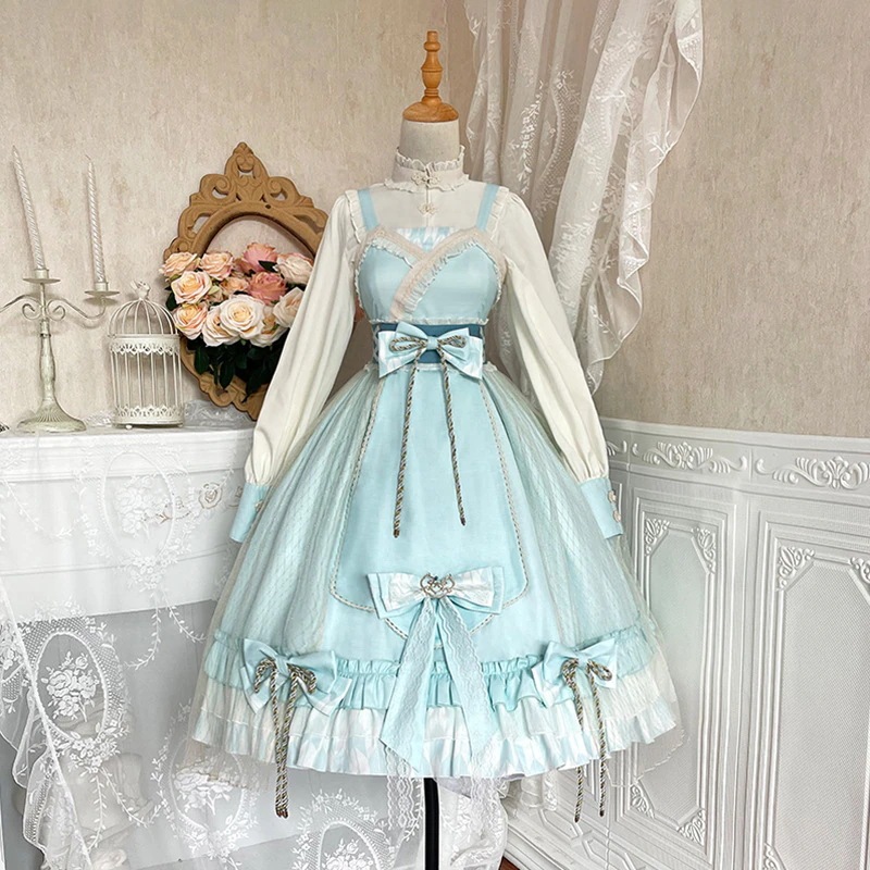 コスプレ ロリータ服 清純派 ロリ風 コスチューム ワンピース シャツ 蝶結び３点セット