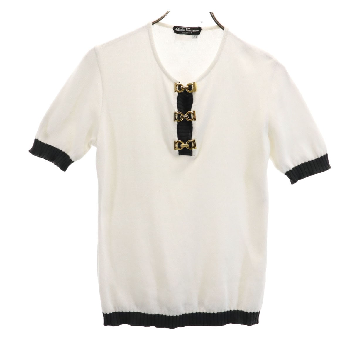 Salvatore Ferragamo サルヴァトーレフェラガモ 90s イタリア製 オールド 半袖 ニット XS ホワイト レディース 古着