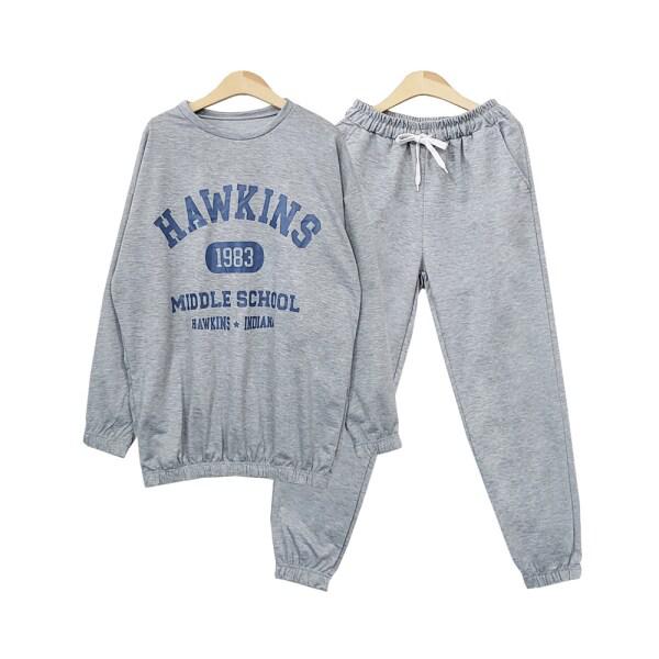 メンズ ホーキンス ニット バンディングパンツ スラックス マントゥマン 長袖Tシャツ ジョガー 上下セットDJ-SETA-SGQQM781M880-グレー