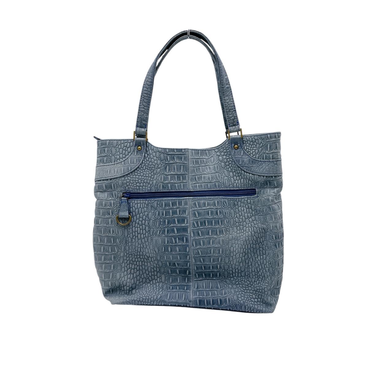 CK-1106 牛革型押カイマン スカイブルー ハンドバッグ スカイブルー