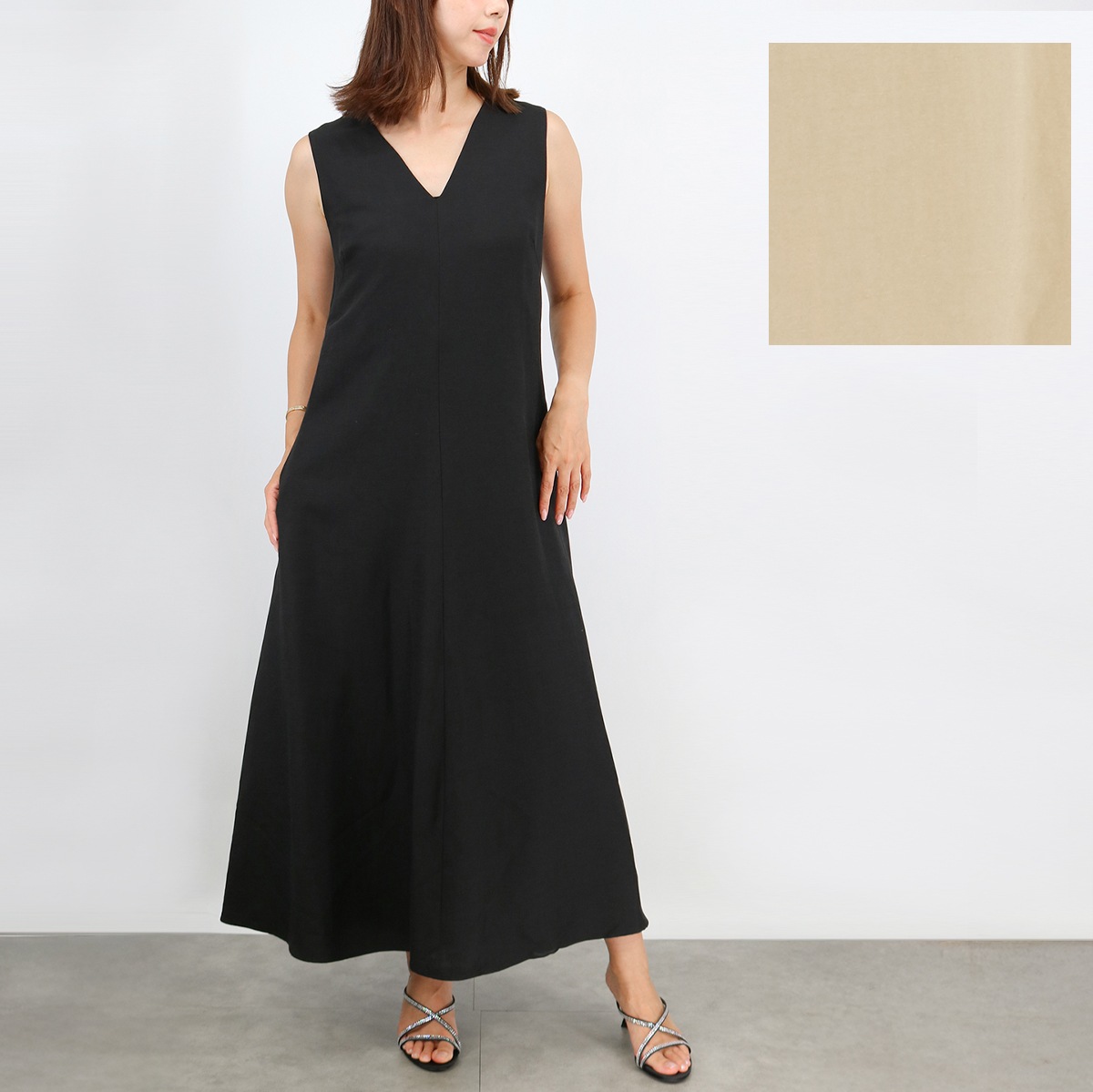 EGOISTA エゴイスタ ビスコース リネン キャンバス フレア ドレス ノースリーブワンピース バックファスナー レディース ブラン