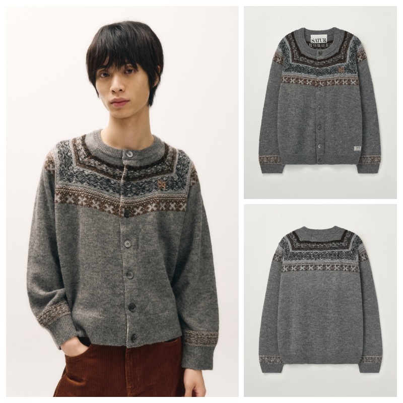 【SATUR】 NORDIC REVERSE KNIT CARDIGAN : CHARCOAL