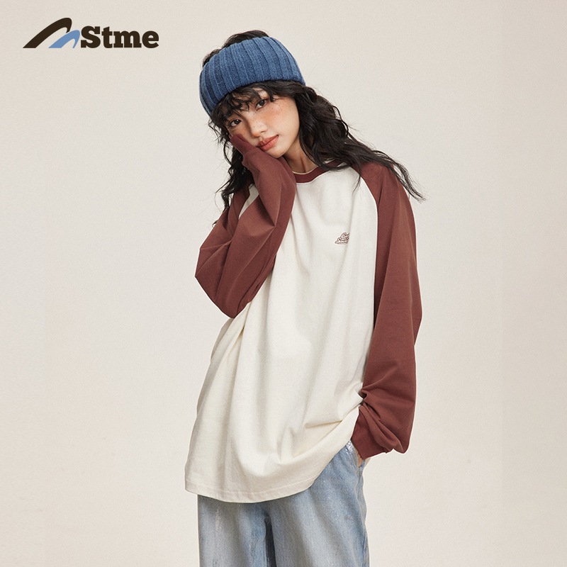 早乙女恵子 Saotome 和風万能ストリートスタイル コントラストカラー ラグラン袖 ベーシック ラウンドネック Tシャツ スウェットシャツ