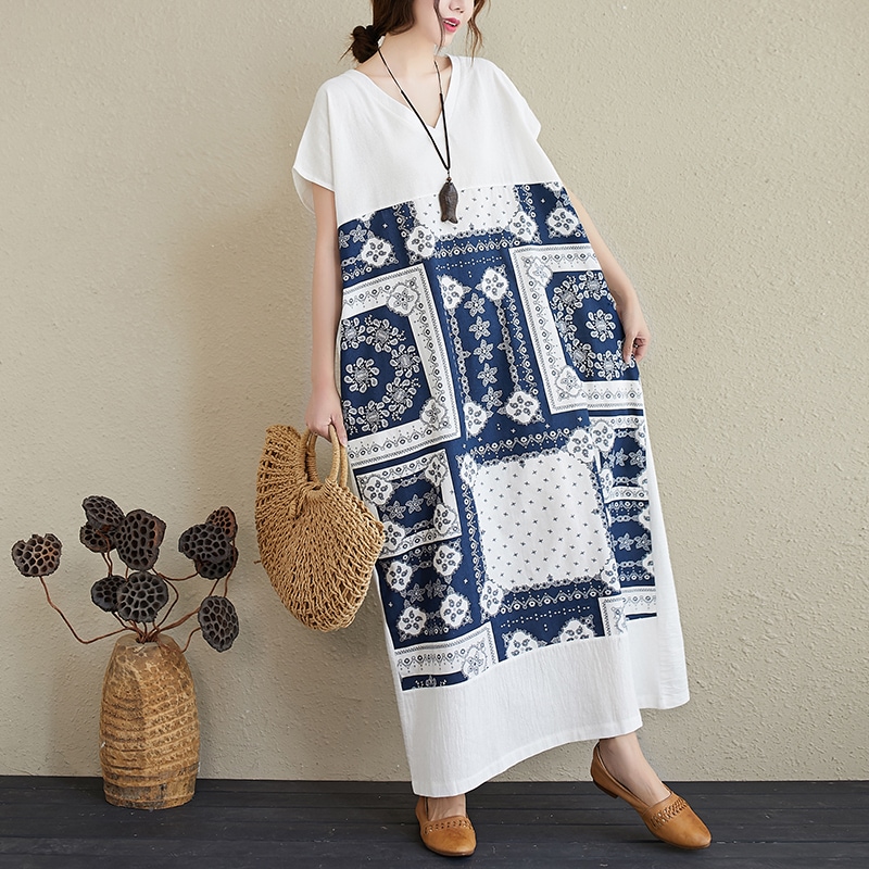 ドッキングワンピース ワンピース フレアワンピース ロング ロング丈 マキシ マキシ丈 袖あり 半袖 Vネック ドッキング 綿 麻 リネン かわいい 大人可愛い きれいめ シンプル カジュアル 大人