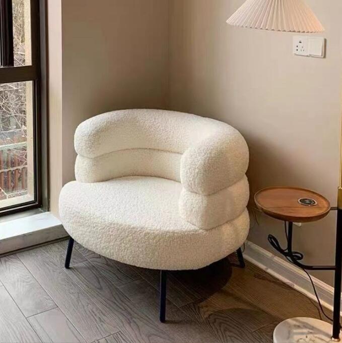 ラム座椅子　現代チェアゆったりソファチェアリビングベッドシングルソファメイクアップチェア　背もたれ快適