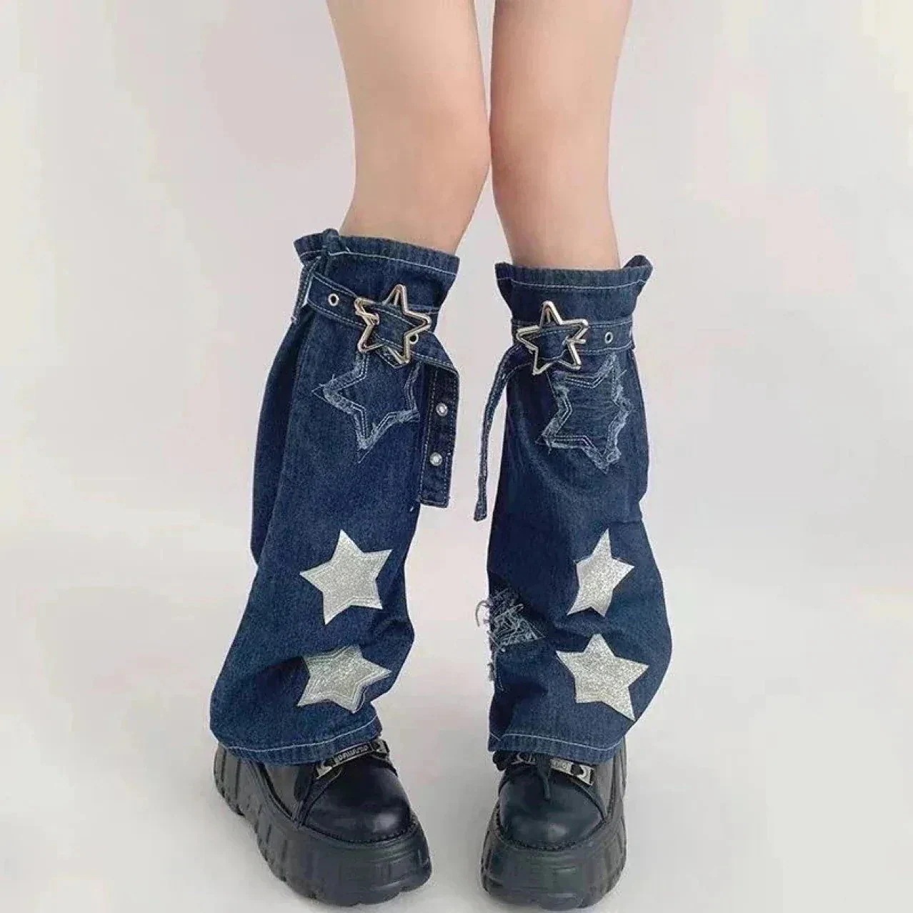足カバー デニム 星柄 ストッキング ロングルーズソックス レッグカバー ソックス レッグウェア レトロ かっこいい 個性 おしゃれ 靴下 レディース Lolita Y2K 韓
