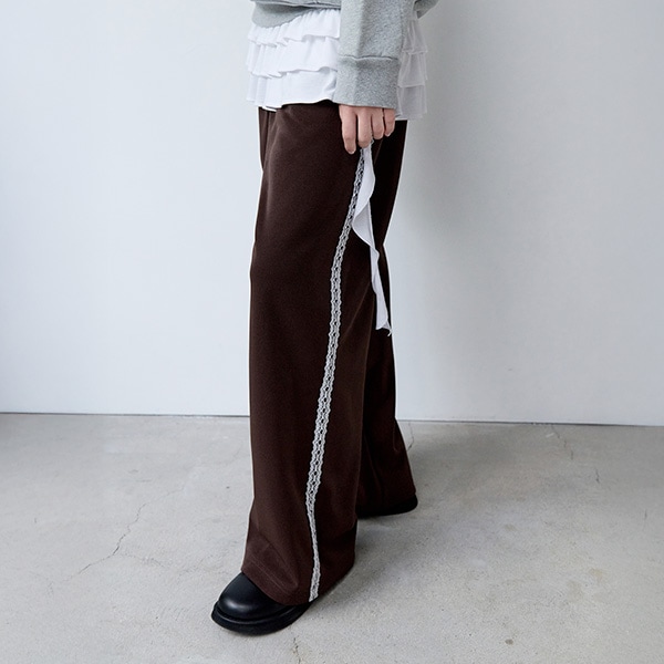 LACE WIDE TRACK PANTS BROWN