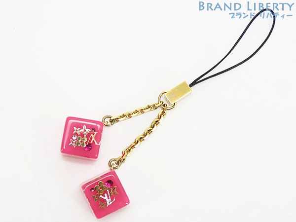 美品ルイヴィトンアクセソワールテレフォンヌアンクルージョンキューブ携帯ストラップチャームピンクゴールドM65407