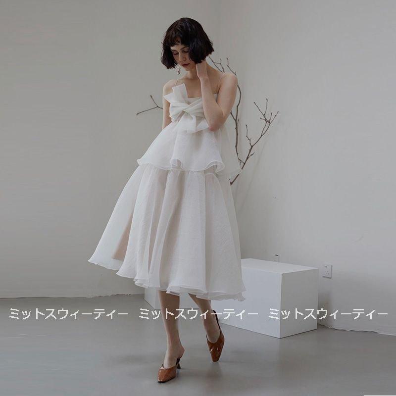 韓国ファッション海外挙式 大きいサイズ エンパイアライン パーティードレス ウェディングドレス 二次会 結婚式 白 披露宴 ビスチェ 花嫁 可愛い 演奏会 ミニドレス ブライダル