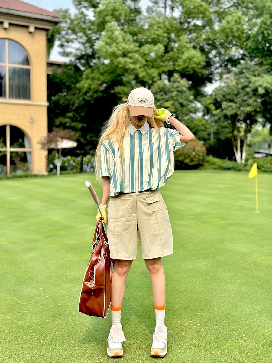 ゴルフウェア レディース スポーツウェア ハーフパンツ ズボン 半袖 ゆったり POLO ポロシャツ Tシャツ 上下セット カーキ グリーン 女性 テニスウェア 速乾 通気性 春 夏 韓国風 おしゃれ