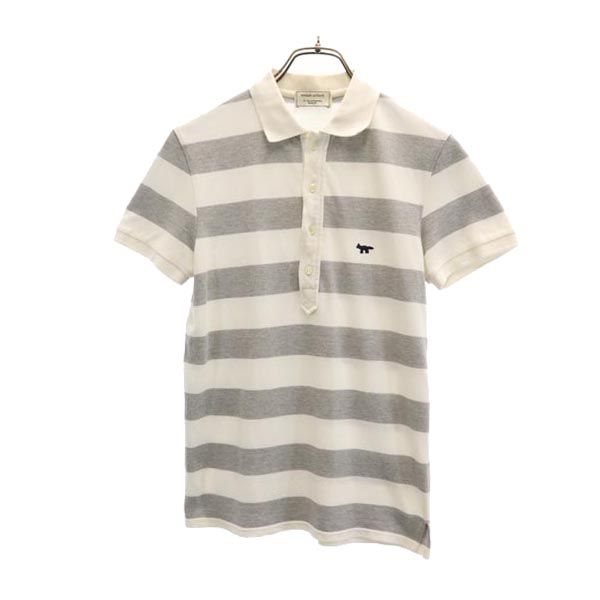 イタリア製 半袖 ポロシャツ XS 白×グレー 鹿の子 レディース